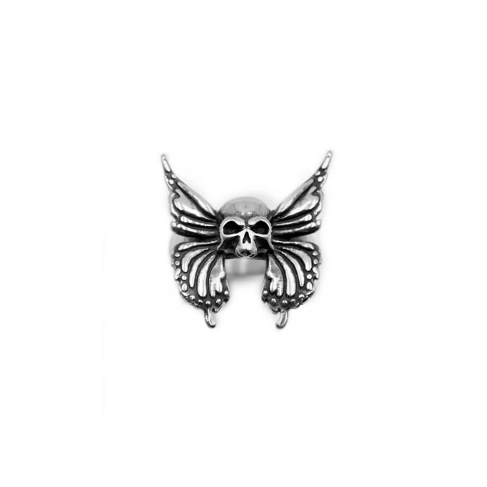 European American Gothic Rabbit Butterfly Skull Open Ring