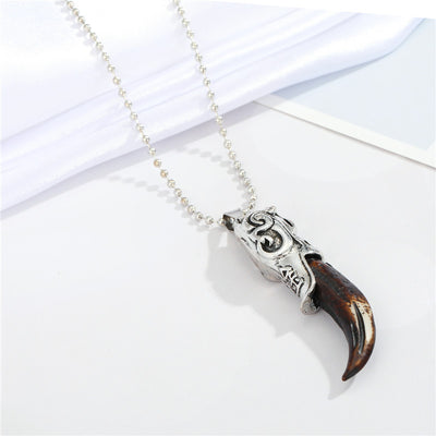 European American Punk Wolf Tooth Pendant Necklace for Men