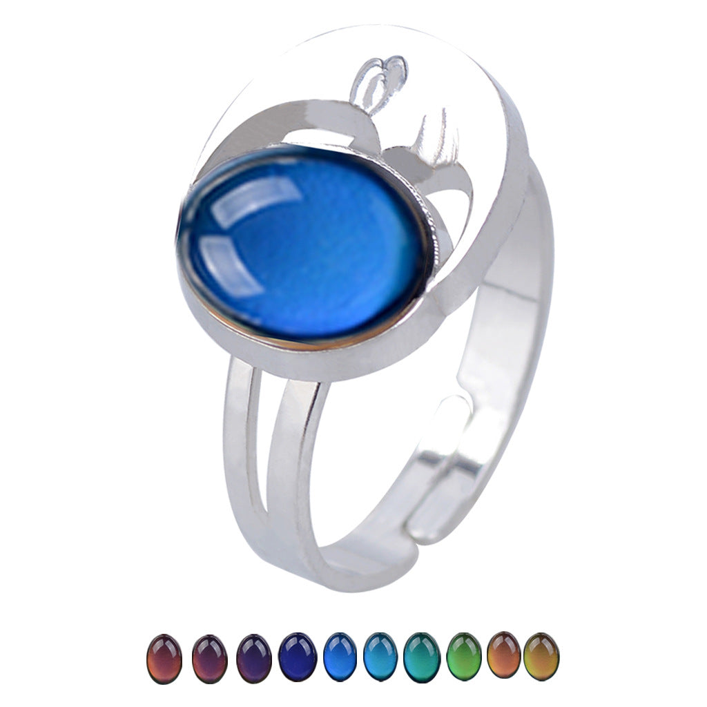 European Retro Palace Adjustable Mood Ring with Color-Changing Gem