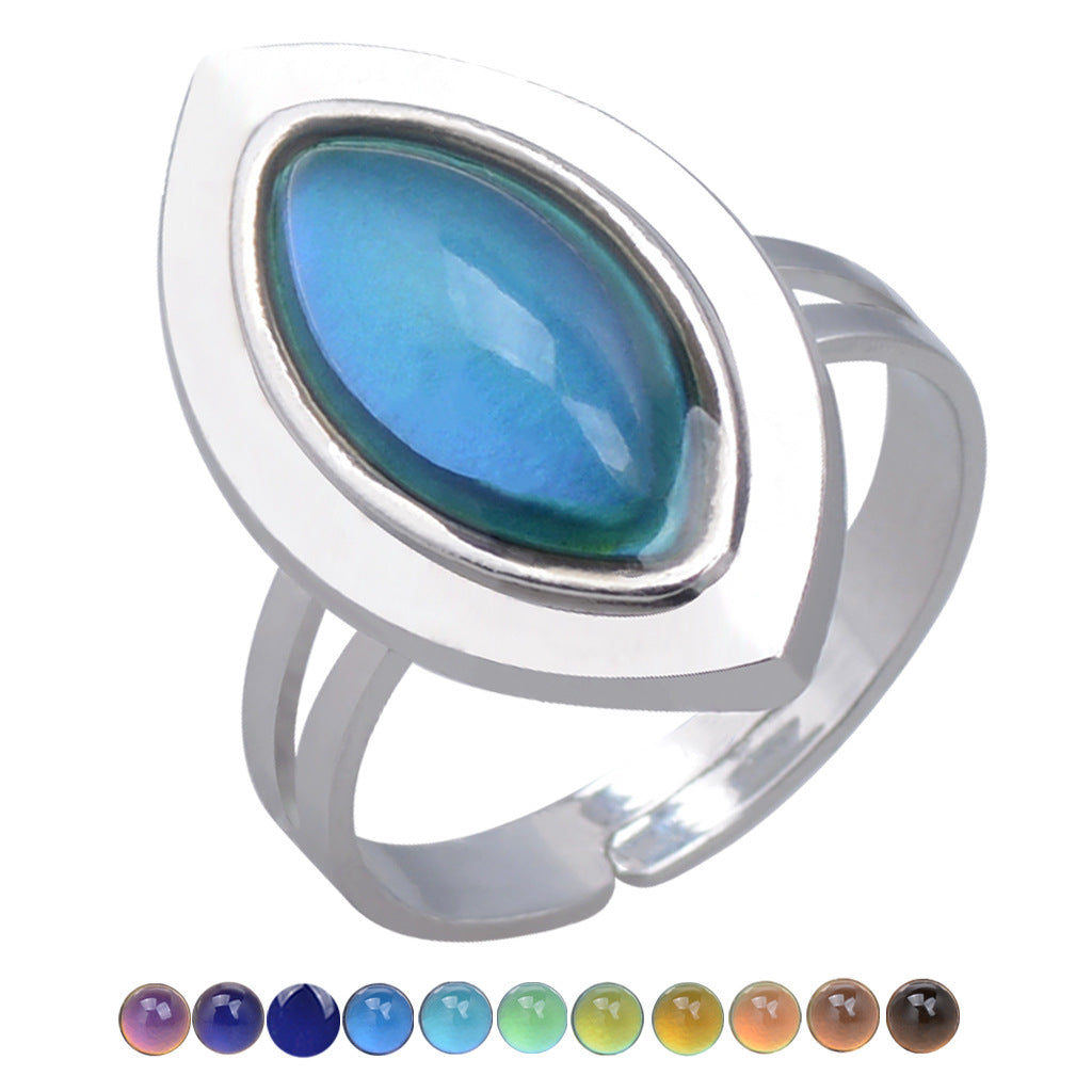 European Retro Palace Adjustable Mood Ring with Color-Changing Gem