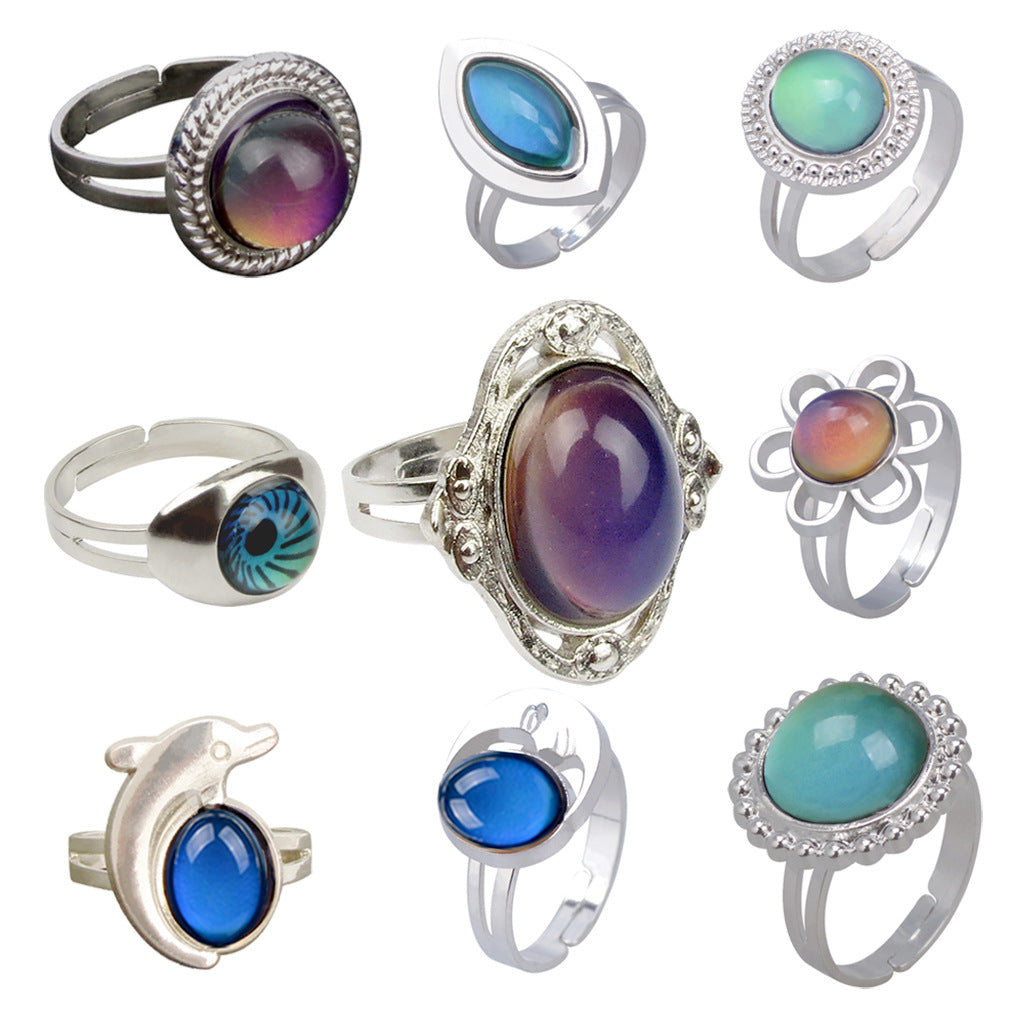 European Retro Palace Adjustable Mood Ring with Color-Changing Gem