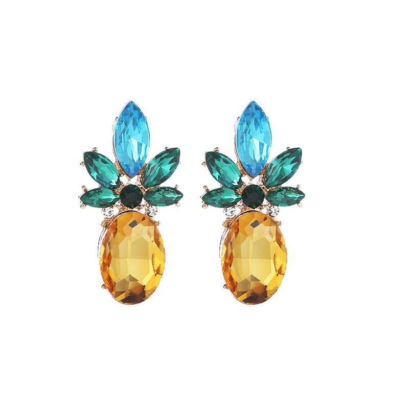 European And American Rhinestone Crystal Pineapple Alloy Earrings NHDP149309