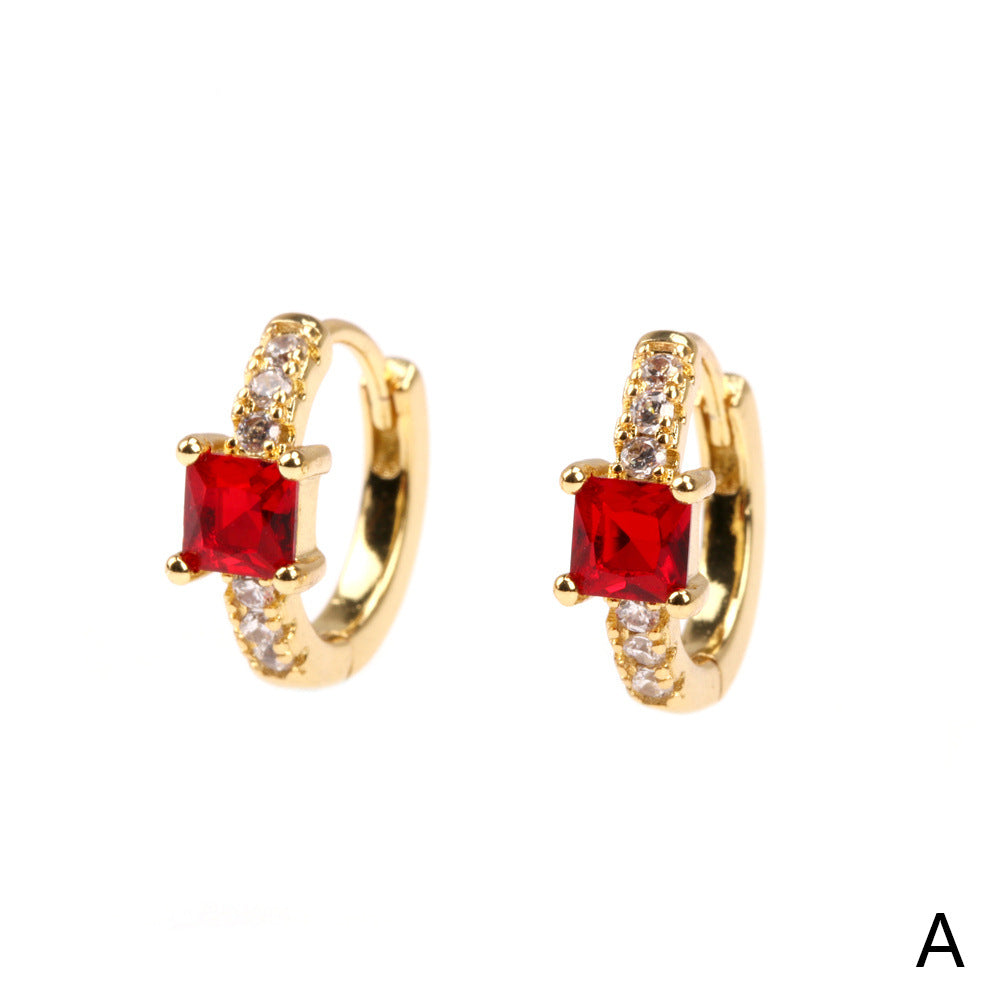 European American Gold-Plated Copper Square Zircon Inlaid Diamond Ear Clip S925 Silver Earrings