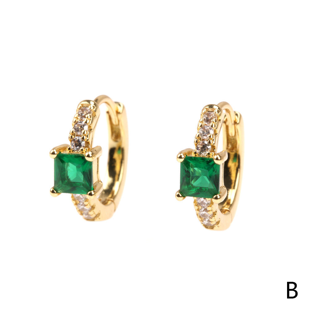 European American Gold-Plated Copper Square Zircon Inlaid Diamond Ear Clip S925 Silver Earrings