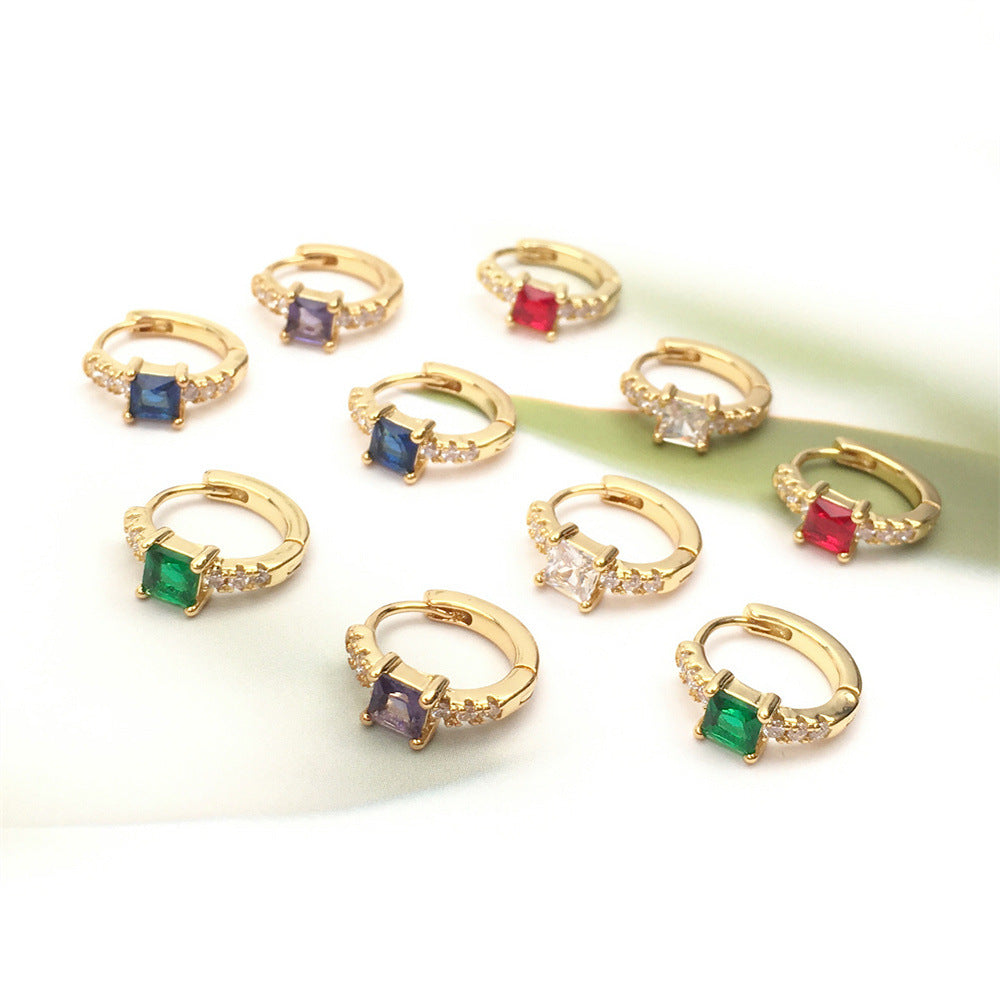 European American Gold-Plated Copper Square Zircon Inlaid Diamond Ear Clip S925 Silver Earrings