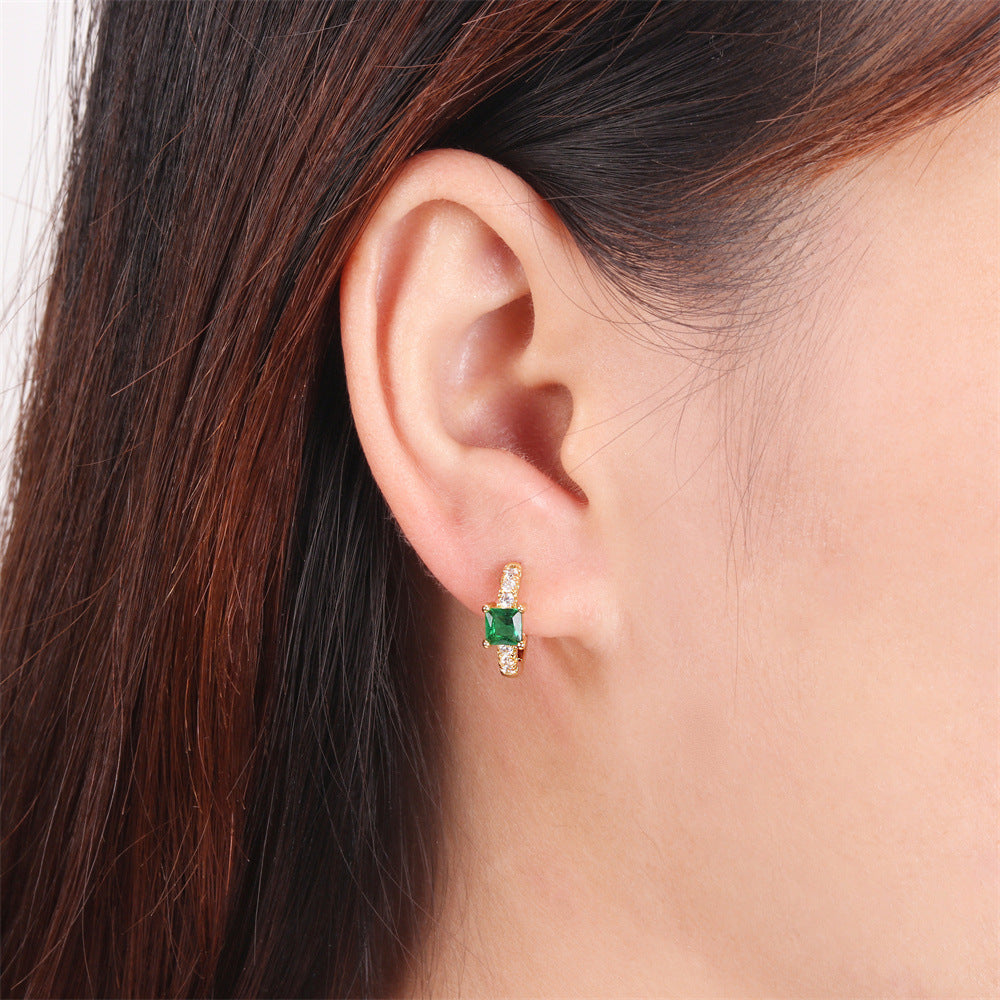 European American Gold-Plated Copper Square Zircon Inlaid Diamond Ear Clip S925 Silver Earrings