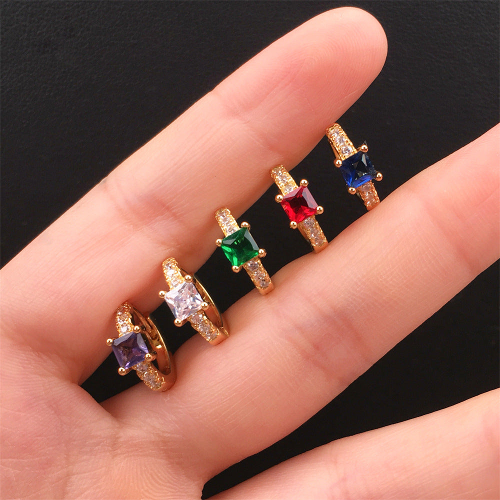 European American Gold-Plated Copper Square Zircon Inlaid Diamond Ear Clip S925 Silver Earrings