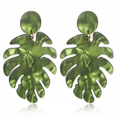 European And American Tree Leaf-shaped Acrylic Acetate Earrings Wholesale