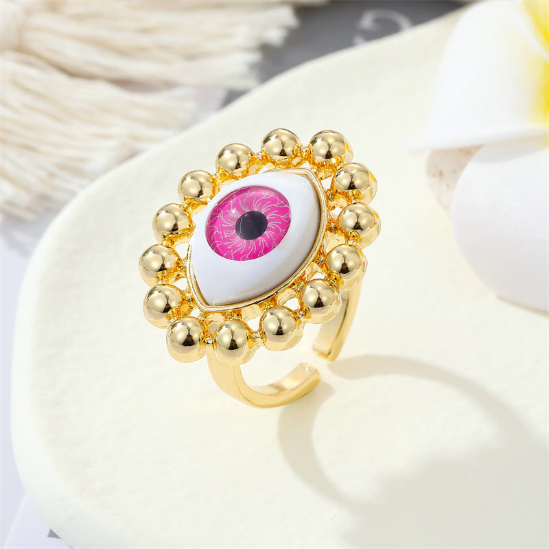 European Retro Metal Evil Eye Colorful Turkish Ring Jewelry