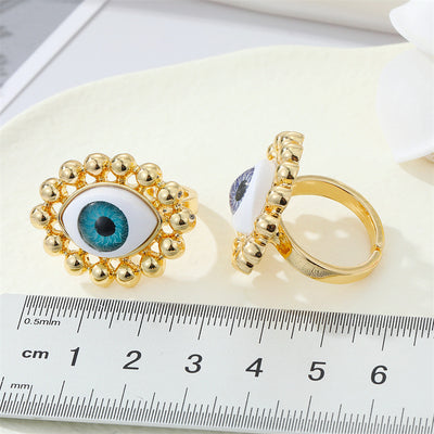 European Retro Metal Evil Eye Colorful Turkish Ring Jewelry