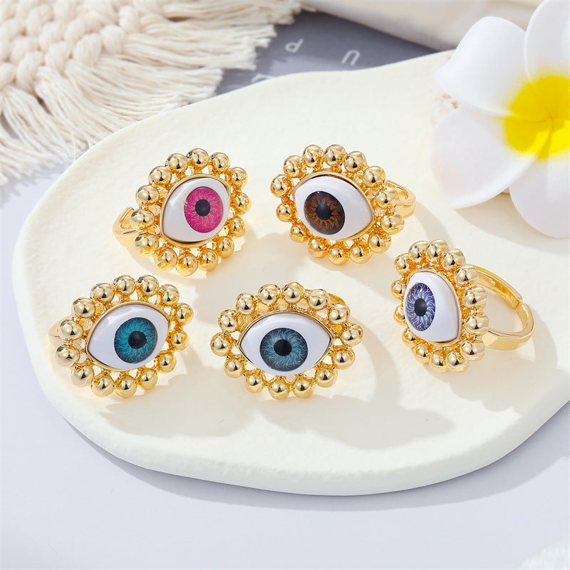 European Retro Metal Evil Eye Colorful Turkish Ring Jewelry