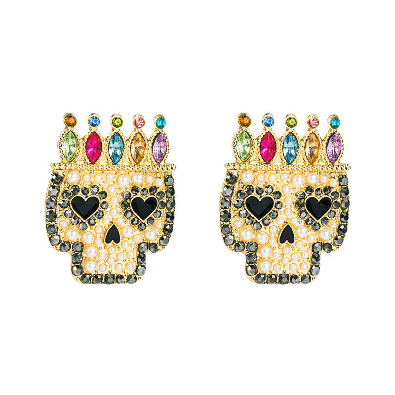 Exaggerated  Alloy Diamond Acrylic Skull Earrings