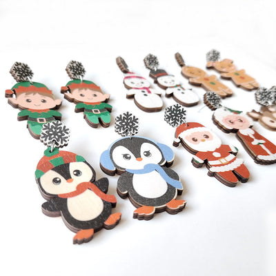 Exaggerated Cartoon Character Christmas Wood Earrings Set for Women