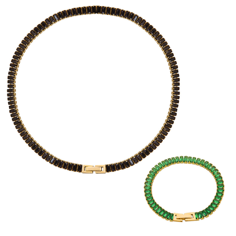 Exaggerated Color Zircon Necklace Bracelet Titanium Steel 18k Jewelry Wholesale