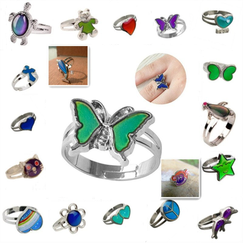 Exaggerated Four Leaf Clover Butterfly Zircon Adjustable Mood Ring