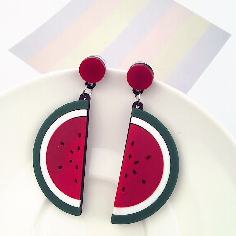 Exaggerated Acrylic Fruit Earrings for Women - Lemon, Strawberry, Watermelon, and Cherry Design