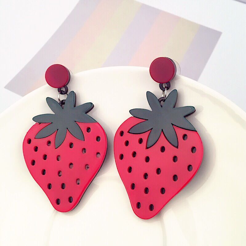 Exaggerated Acrylic Fruit Earrings for Women - Lemon, Strawberry, Watermelon, and Cherry Design