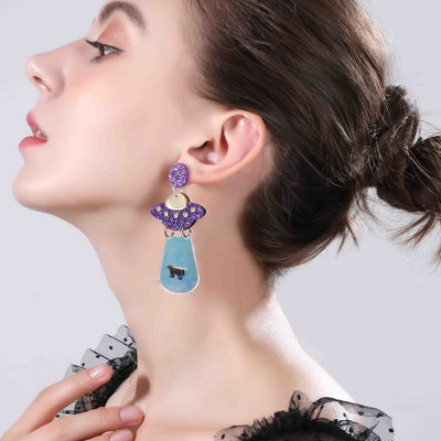 Exaggerated Geometric Acrylic UFO Cat Rainbow Star Moon Drop Earrings