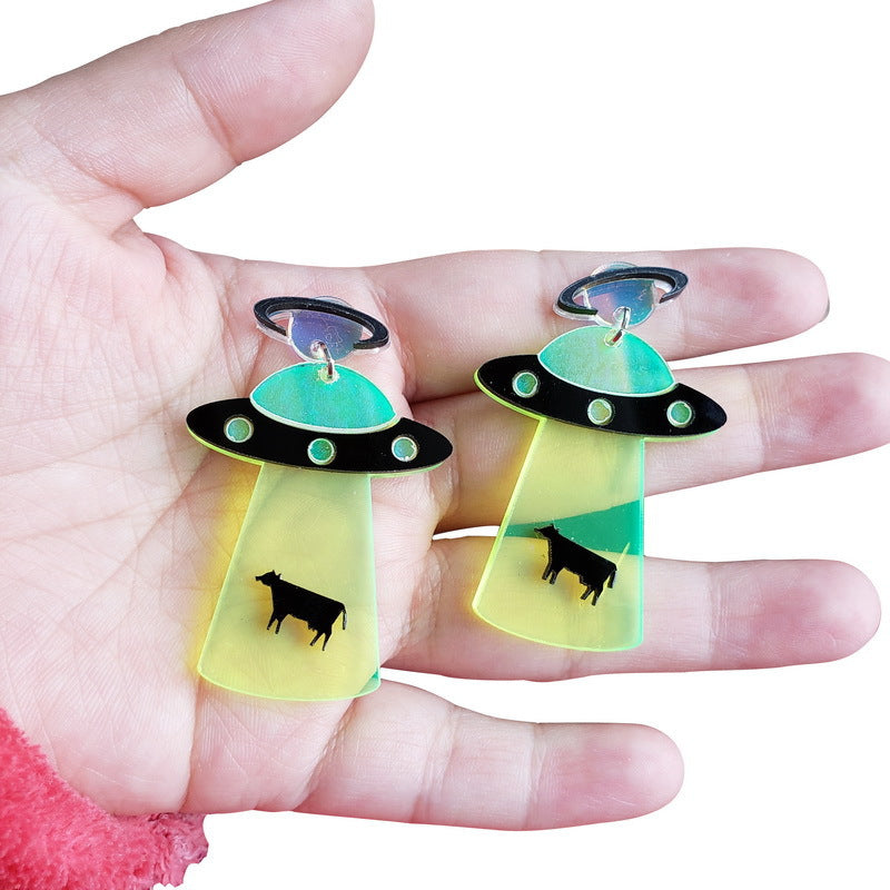 Exaggerated Geometric Acrylic UFO Cat Rainbow Star Moon Drop Earrings