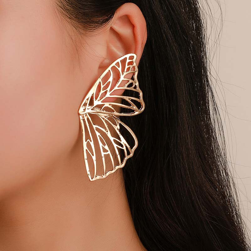 Exaggerated Hollow Butterfly Wing Fan-Shaped Creative Earrings