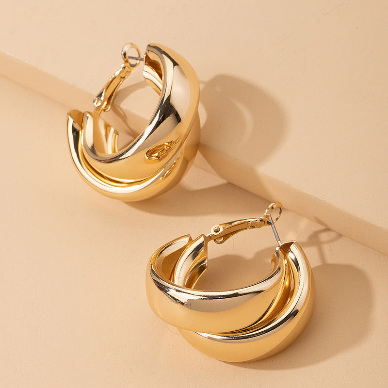 Exaggerated Round Cross Earrings South Korea Trendy Ear Buckle Minimalist Ear Jewelry Wholesale