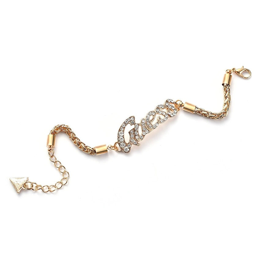 Factory Direct Sales Cross-Border Hot Sale Letter Bracelet European And American New Trend Alloy Diamond Letters Letter Bracelet