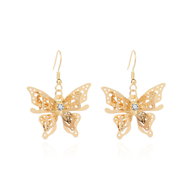 Fashion Hot Sale Models Zircon Earrings Gold Three-dimensional Butterfly Earrings For Women