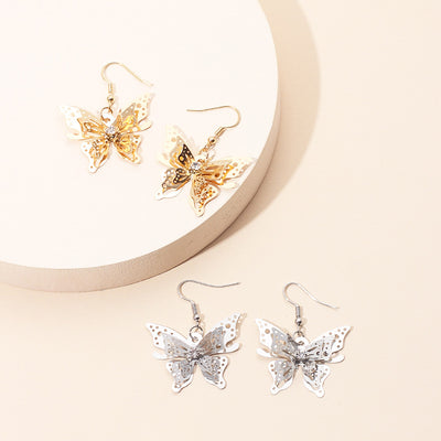 Fashion Hot Sale Models Zircon Earrings Gold Three-dimensional Butterfly Earrings For Women