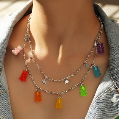 Fashion Transparent Jelly 7-color Bear Alloy Necklace For Women