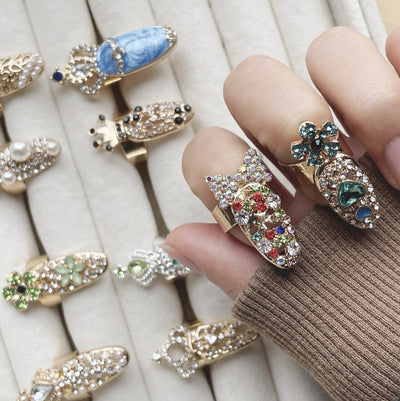Fashion Alloy Diamond Bow Crown Manicure Joint Open Nail Ring