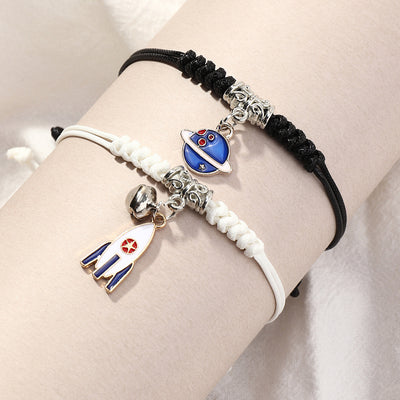 Fashion Alloy Dripping Planet Rocket and Mushroom Pendant Adjustable Bracelet