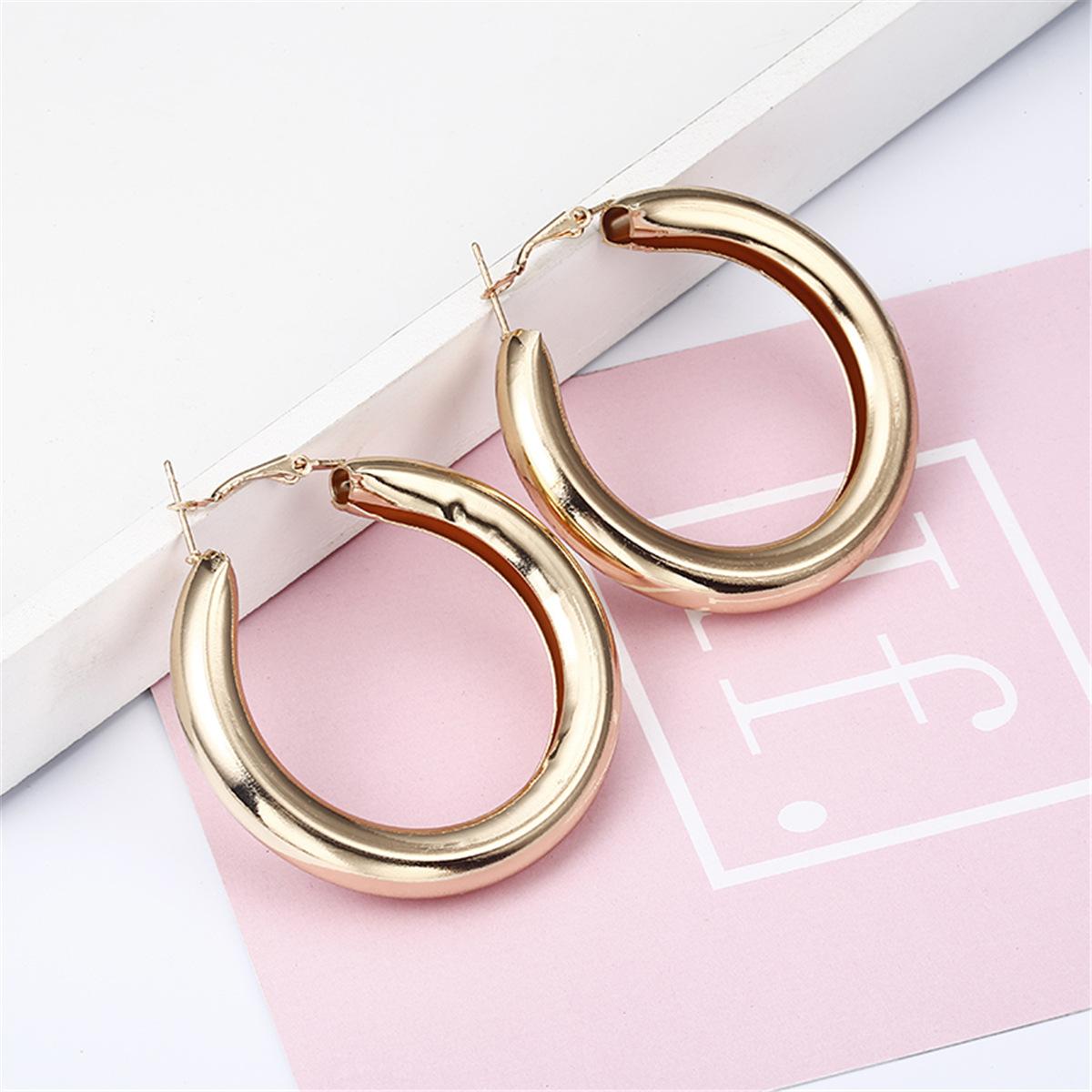 Fashion Geometric Metal Hoop Earrings - Creative Semi-Circle Design