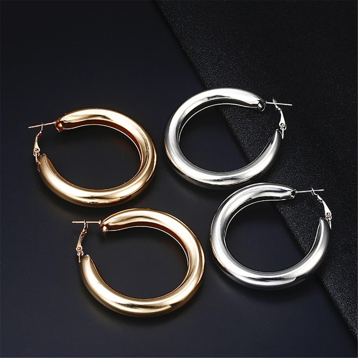 Fashion Geometric Metal Hoop Earrings - Creative Semi-Circle Design