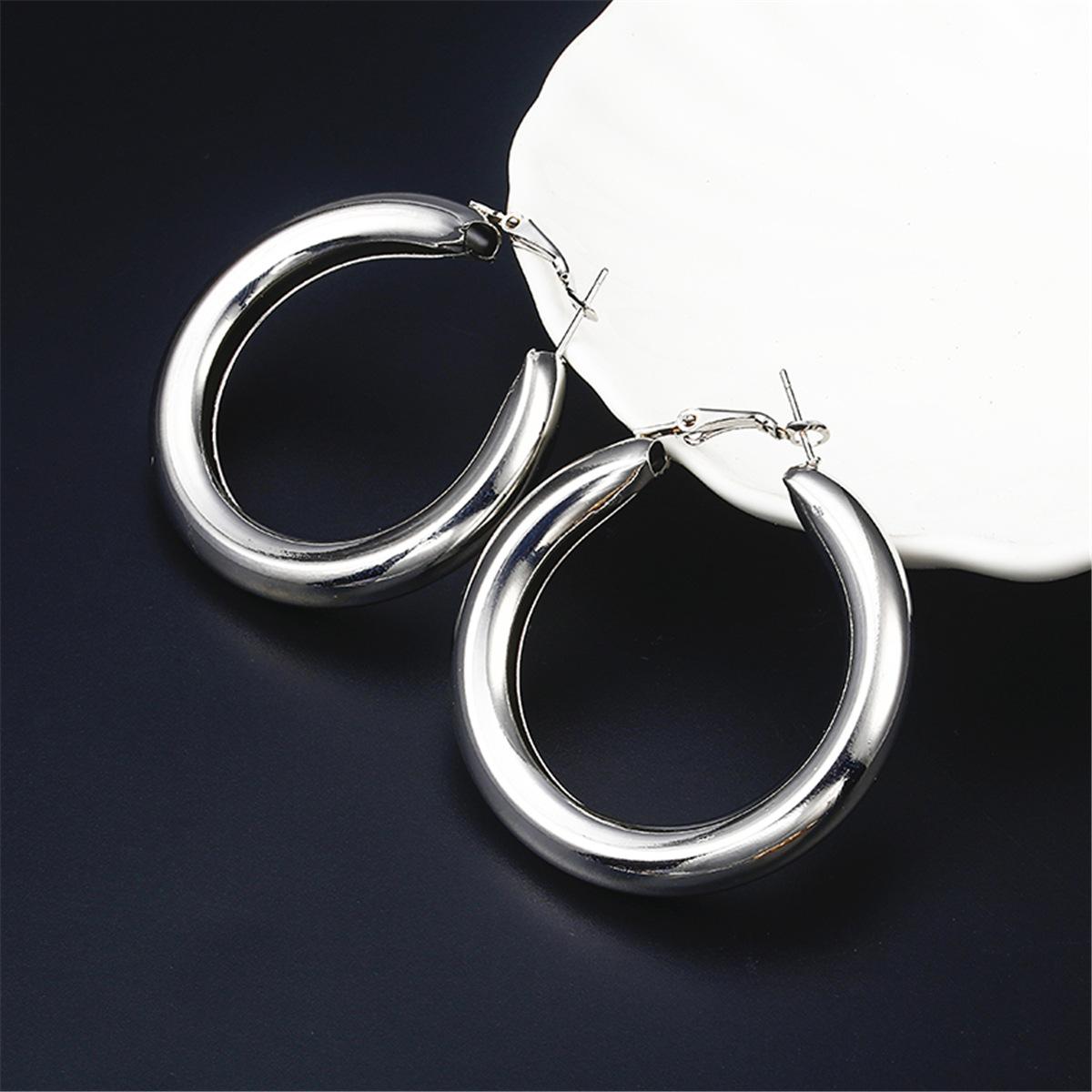 Fashion Geometric Metal Hoop Earrings - Creative Semi-Circle Design