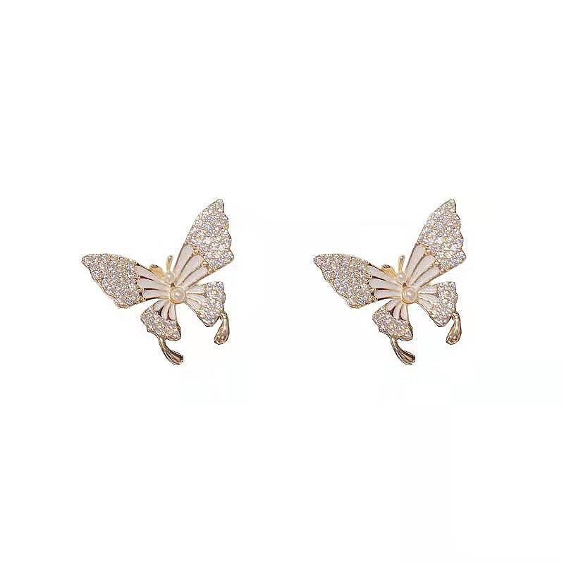 Fashion Alloy Micro-inlaid Zircon Butterfly Stud Earrings Wholesale