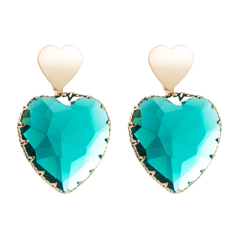 Fashion Alloy Multi-faceted Transparent Crystal Heart-shaped Earrings