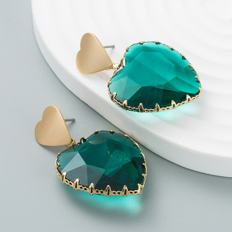 Fashion Alloy Multi-faceted Transparent Crystal Heart-shaped Earrings