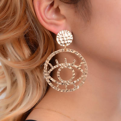 Alloy Openwork Eye Contour Statement Earrings