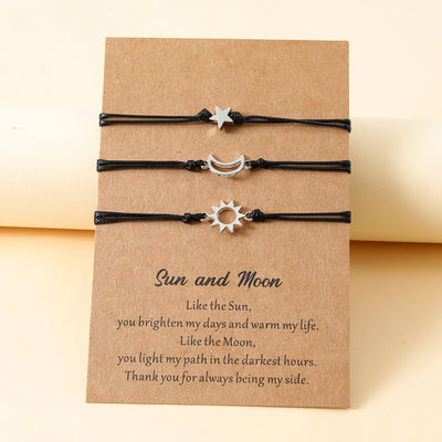 Fashion Alloy Sun Moon Star Charm Bracelet Set - 3 Pieces