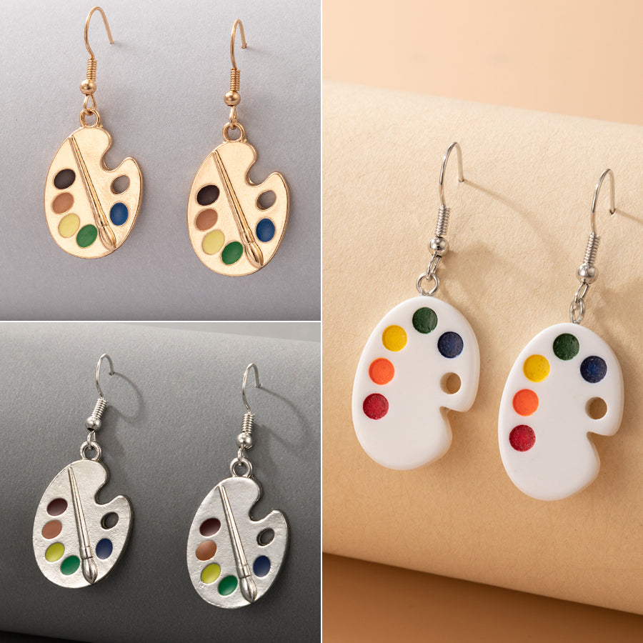 Colorful Geometric Resin Palette Earrings with Alloy Ear Hooks