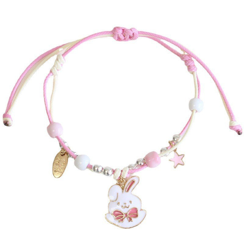 Fashion Animal Alloy Beaded Enamel Rabbit Bracelet for Women and Couples