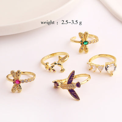 Fashion Animal Heart Shape Gold Plated Zircon Adjustable Ring