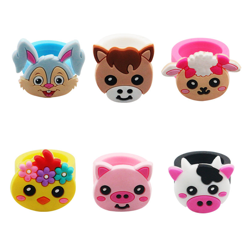 Fashion Animal Resin Rings and Creative PVC Farm Animal Bracelets for Kids