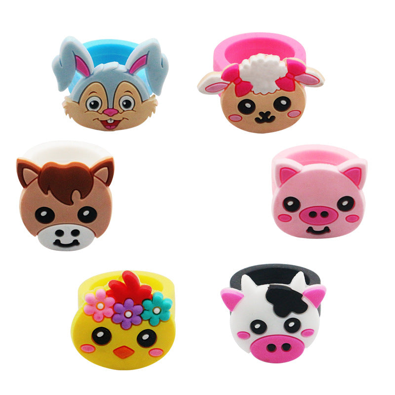 Fashion Animal Resin Rings and Creative PVC Farm Animal Bracelets for Kids