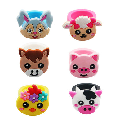 Fashion Animal Resin Rings and Creative PVC Farm Animal Bracelets for Kids