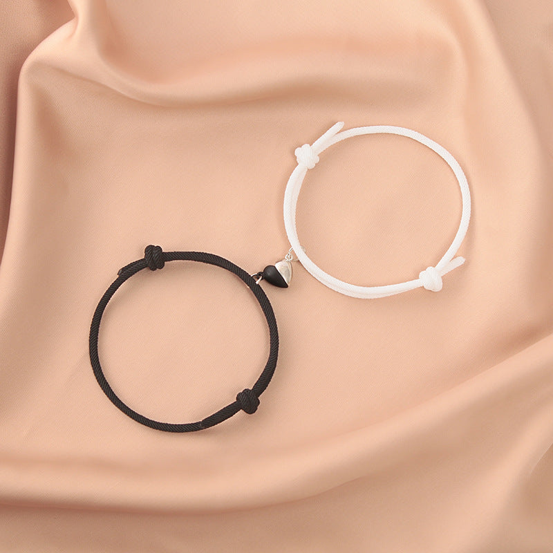 Fashion Black White Heart Magnet Rope Bracelet Pair Set Jewelry Wholesale
