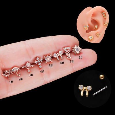 Fashion Bow Knot Metal Plating Zircon Ear Studs