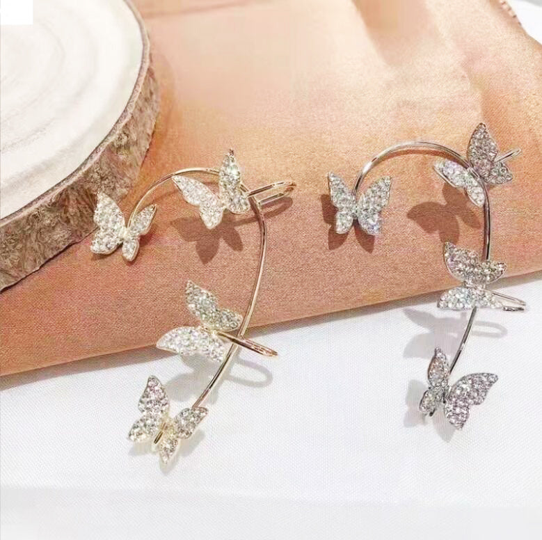 Elegant Butterfly Rhinestone Ear Cuff for Women - No Piercing Required