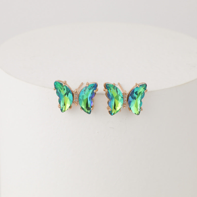 Fashion Iridescent Glass Butterfly Copper Earrings