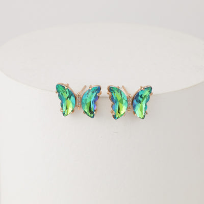 Fashion Iridescent Glass Butterfly Copper Earrings